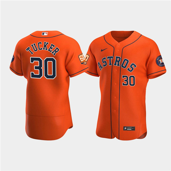 Men's Houston Astros #30 Kyle Tucker Orange 60th Anniversary Flex Base Stitched Baseball Jersey
